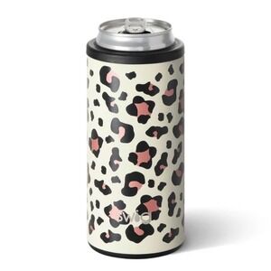 Swig Life Leopard Slim Can Cooler Insulated 12oz Drink Holder Pink Tan Black